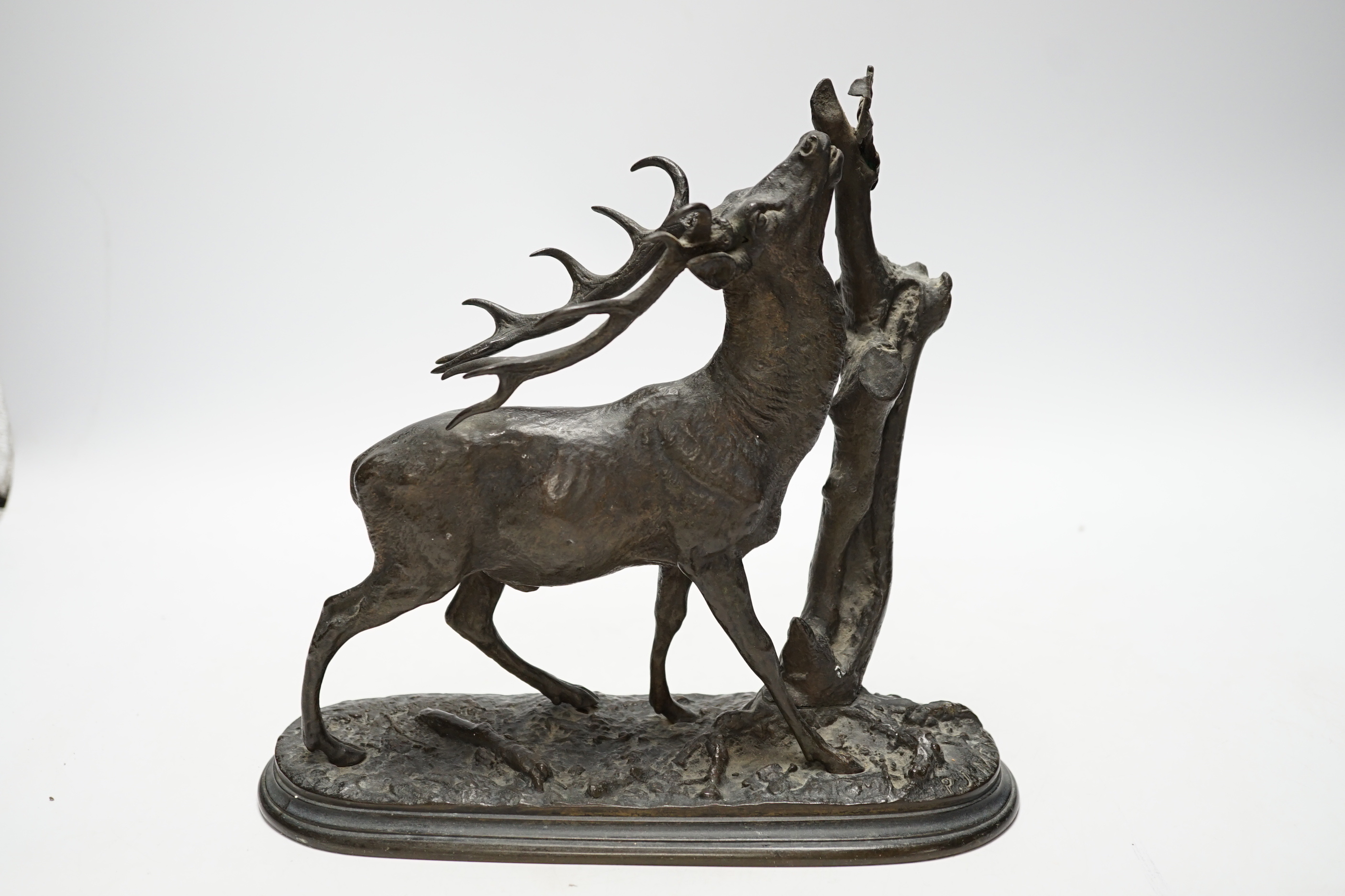 After Pierre-Jules Mene (1810 - 1879), a bronze model of a stag, 23cm